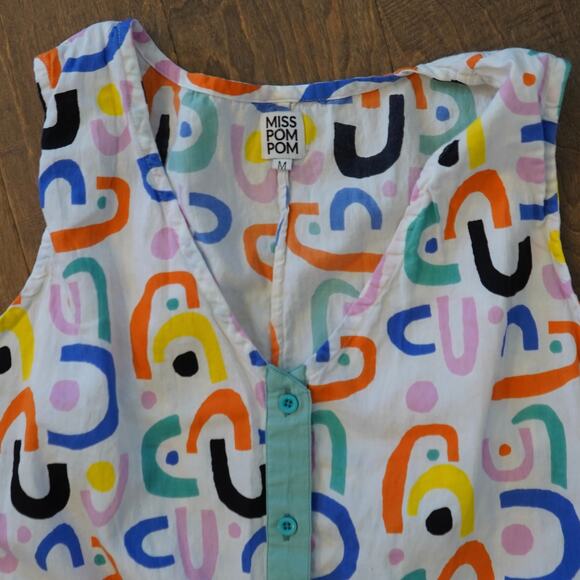 Miss‎ PomPom Straight Leg Sleeveless Sunny Day Jumpsuit Multi Womens Size Medium - Picture 5 of 9